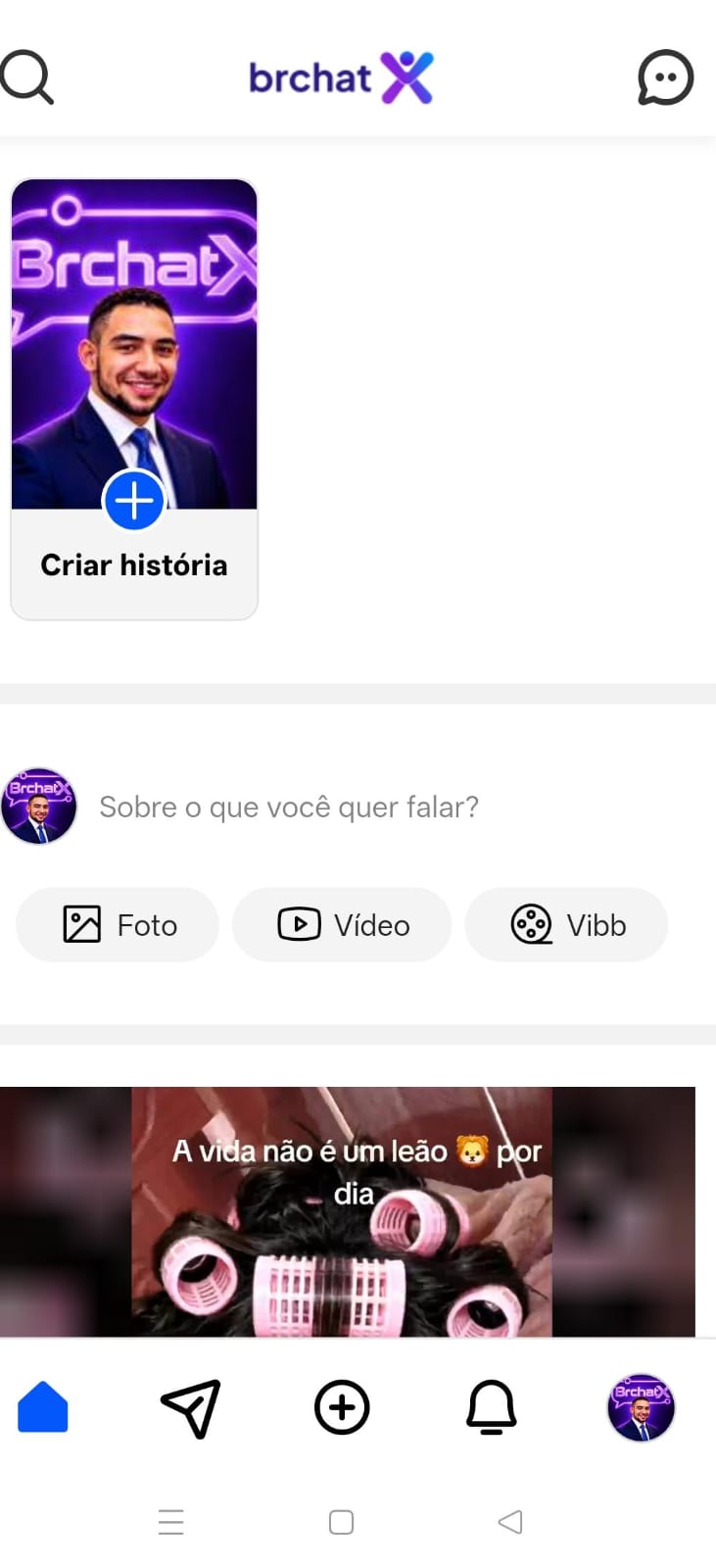 Tela inicial da BRCHATX com a foto de história do perfil oficial